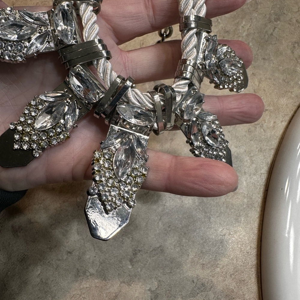Silver and crystal Embellished statement Necklace